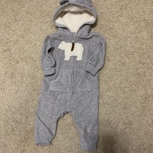 Polar Bear Hooded Fleece Romper Jumpsuit Sleeper